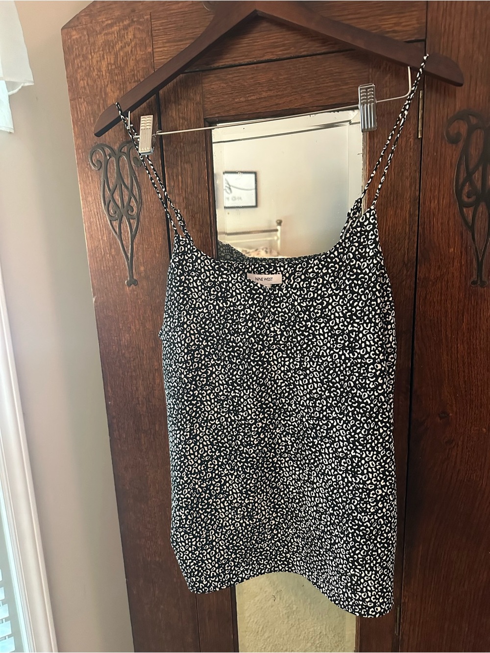 Nine West Ladies Black & White Spotted Cami Top Size L Work Preppy